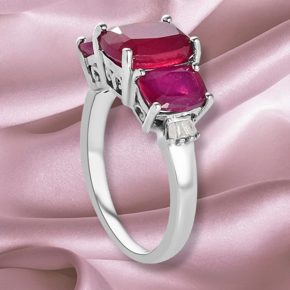 🔥PRICE CUT🔥NWT RUBY & DIAMOND RING IN PLATINUM OVER STERLING SILVER SZ 7